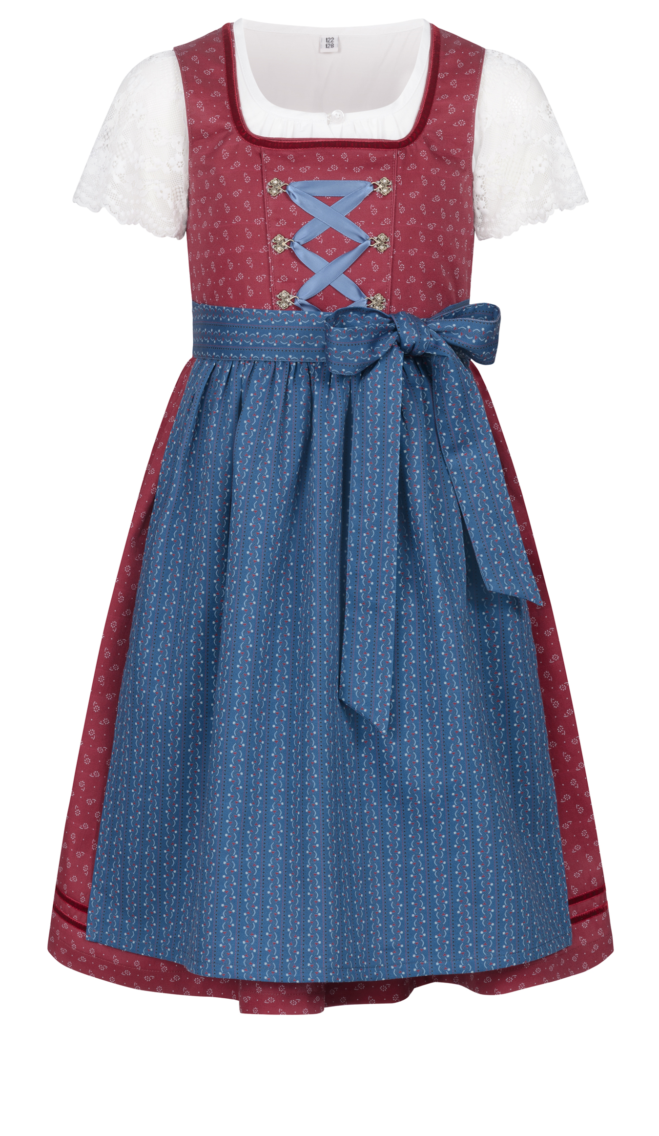 Kinderdirndl Gesr in Rot Blau, 3-teiliges Set