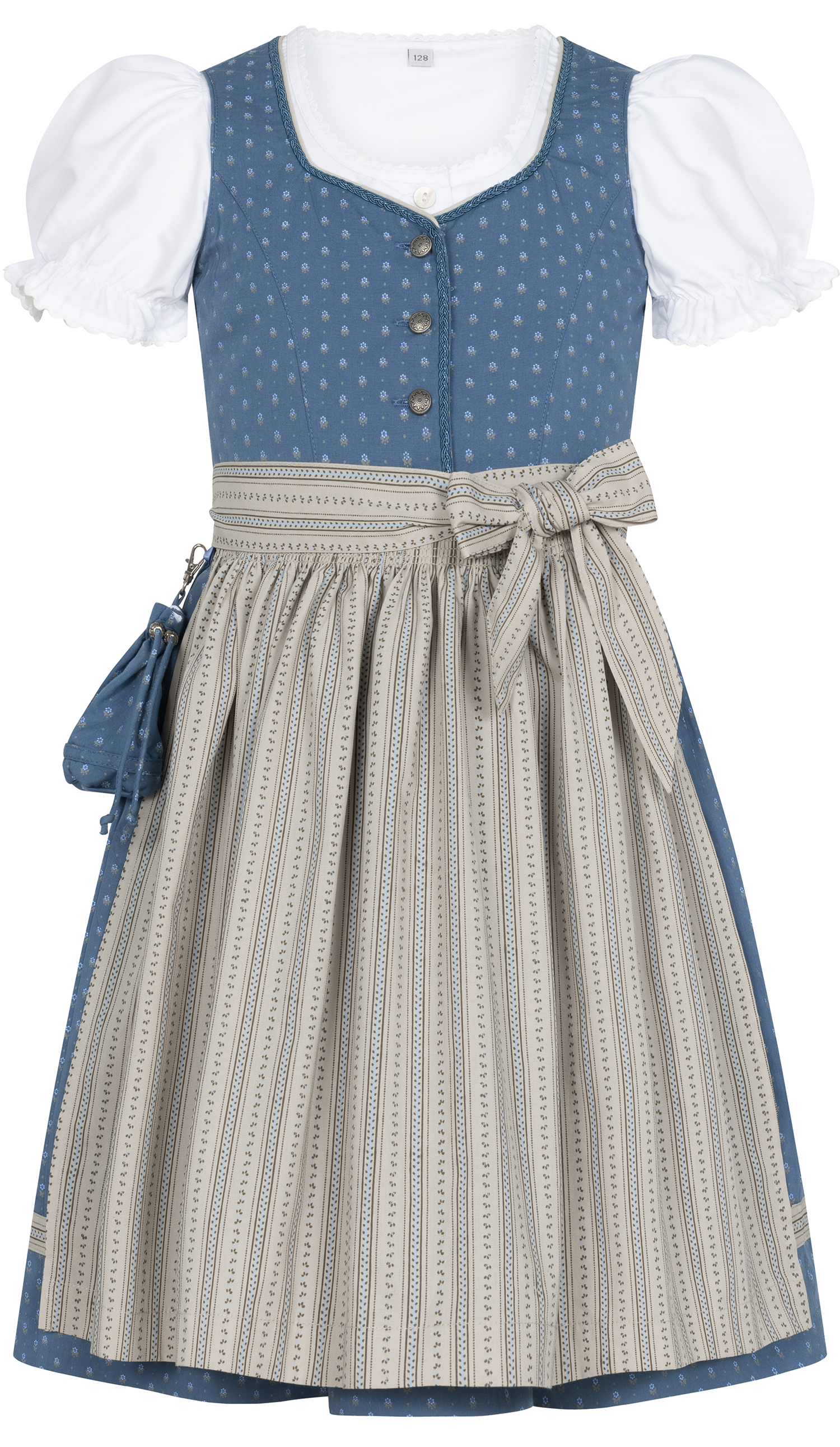 Kinderdirndl Felicitas in Rauchblau, 3-teiliges Set