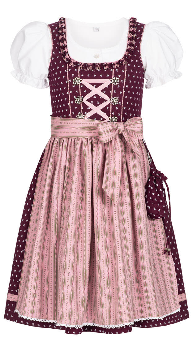 Kinderdirndl Nabilia in Weinrot, 3-teiliges Set
