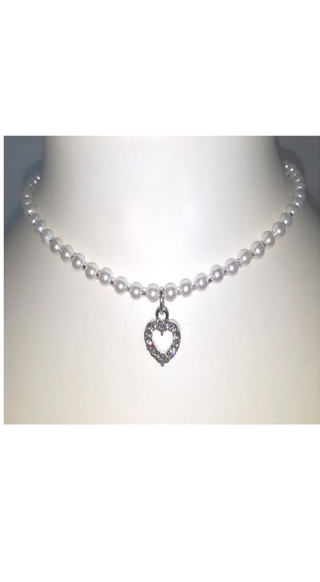 Kinder-Trachtenkette Weiß Perlen mit Glitzerherz von Hahn