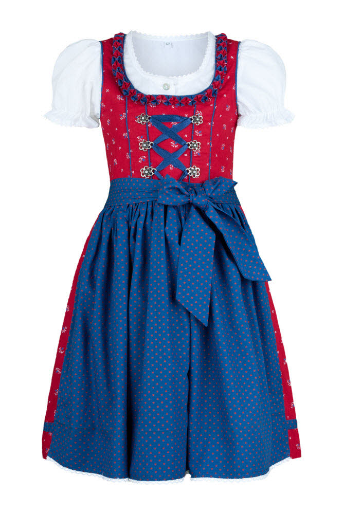 Kinderdirndl Emilia in Rot Blau, 3-teiliges Set