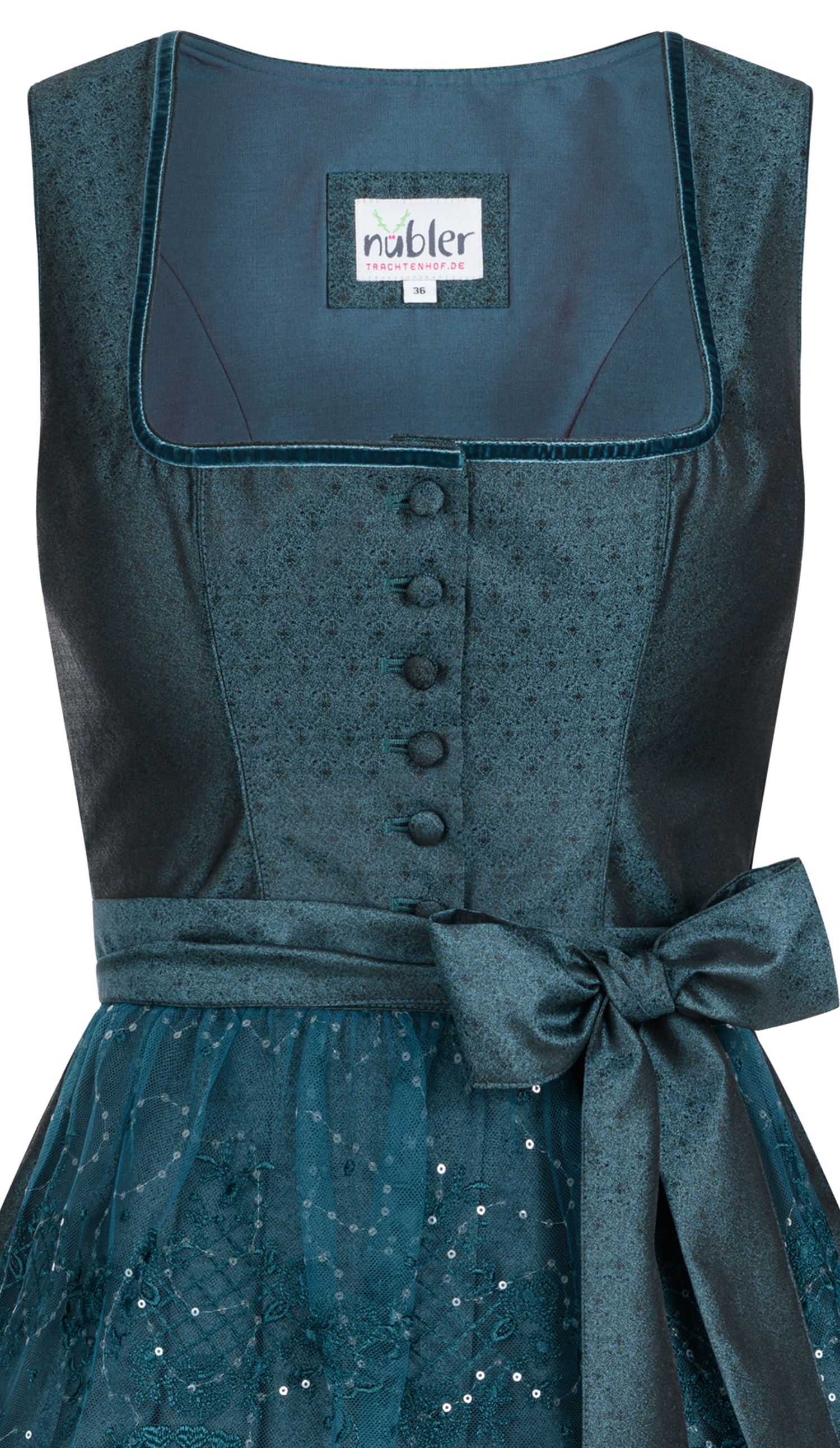 Midi Dirndl Kerala in Ozeanblau von Nübler