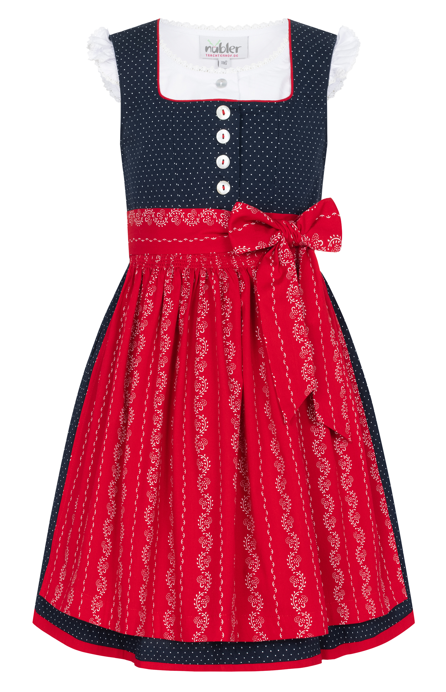 Kinderdirndl Worthersee in Blau Rot, 3-teiliges Set