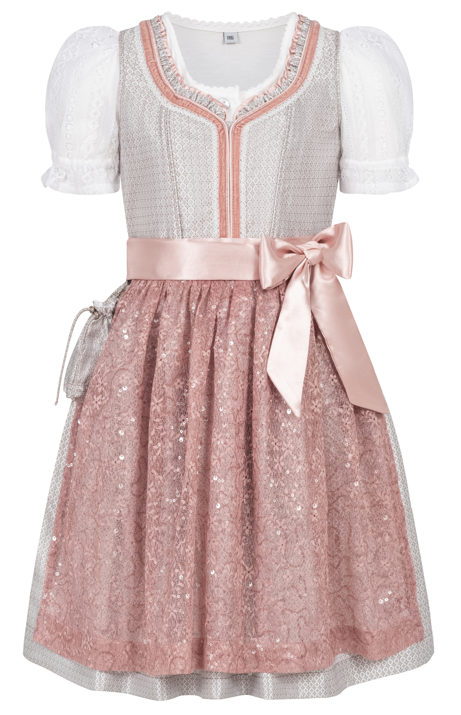 Kinderdirndl Lina in Taupe, 3-teiliges Set