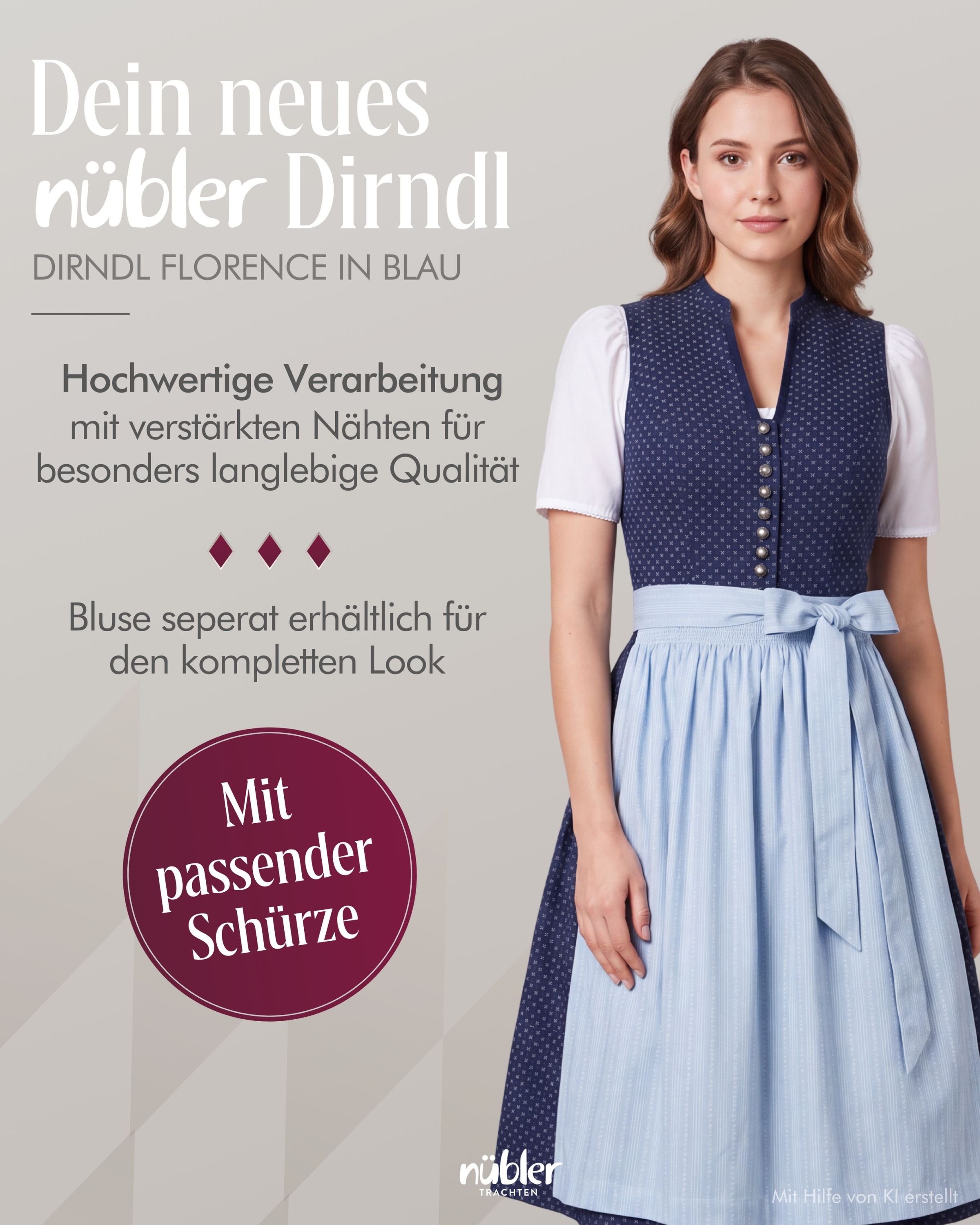 Midi Dirndl Florence in Blau von Nübler