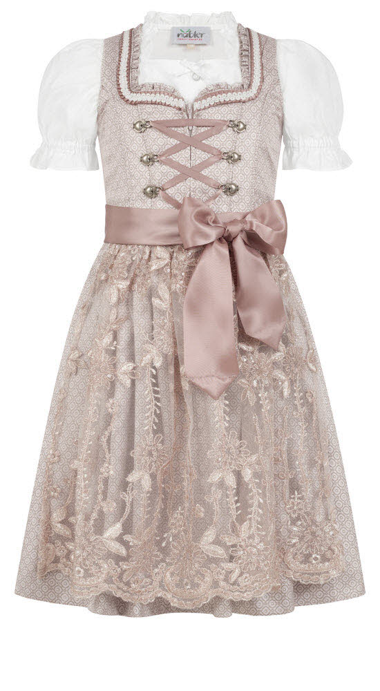 Kinderdirndl Stella in Taupe, 3-teiliges Set