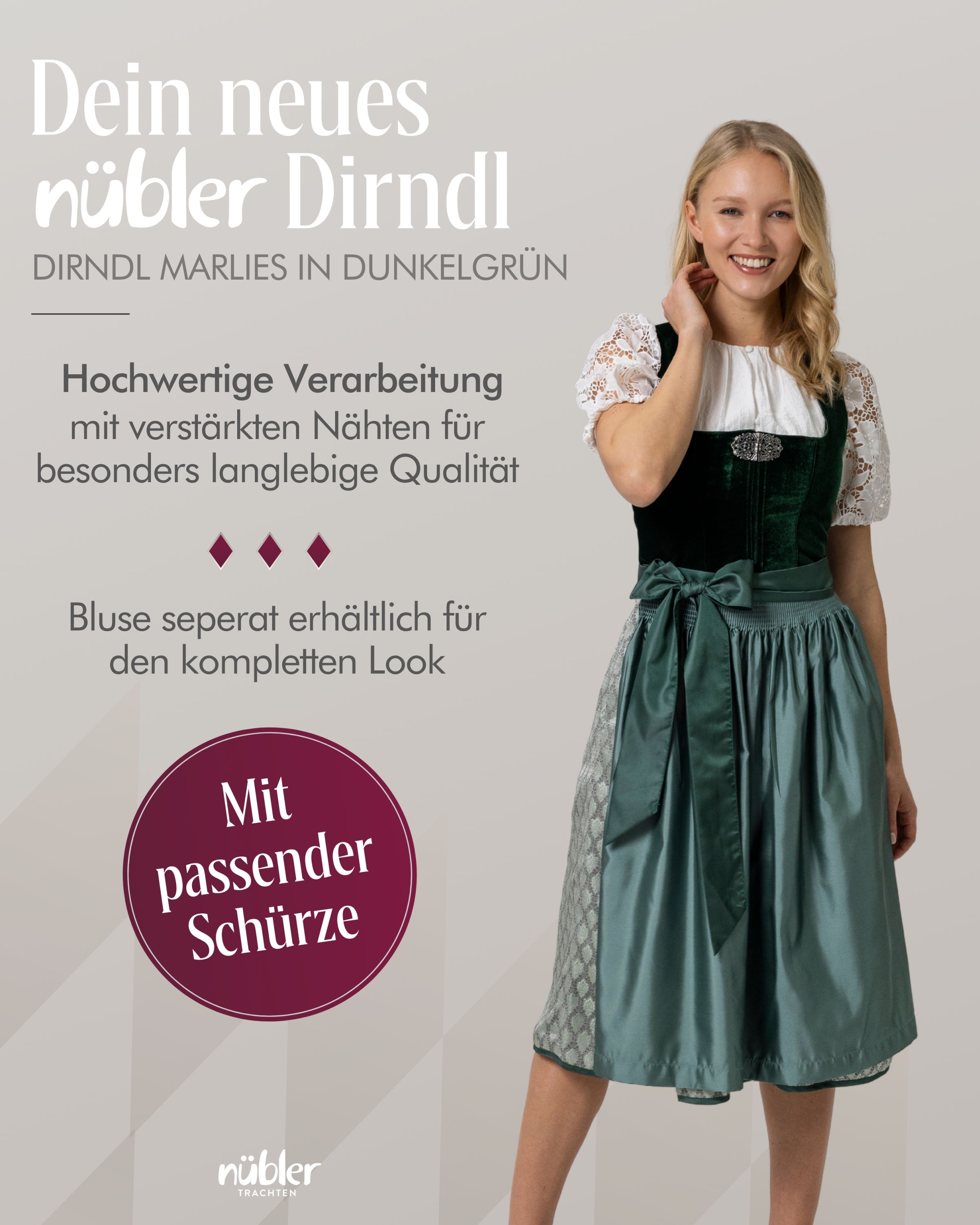 Dirndl midi Malies in Dunkelgrün von Nübler