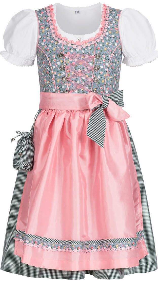 Kinderdirndl Nicky in Hellblau Rosa, 3-teiliges Set