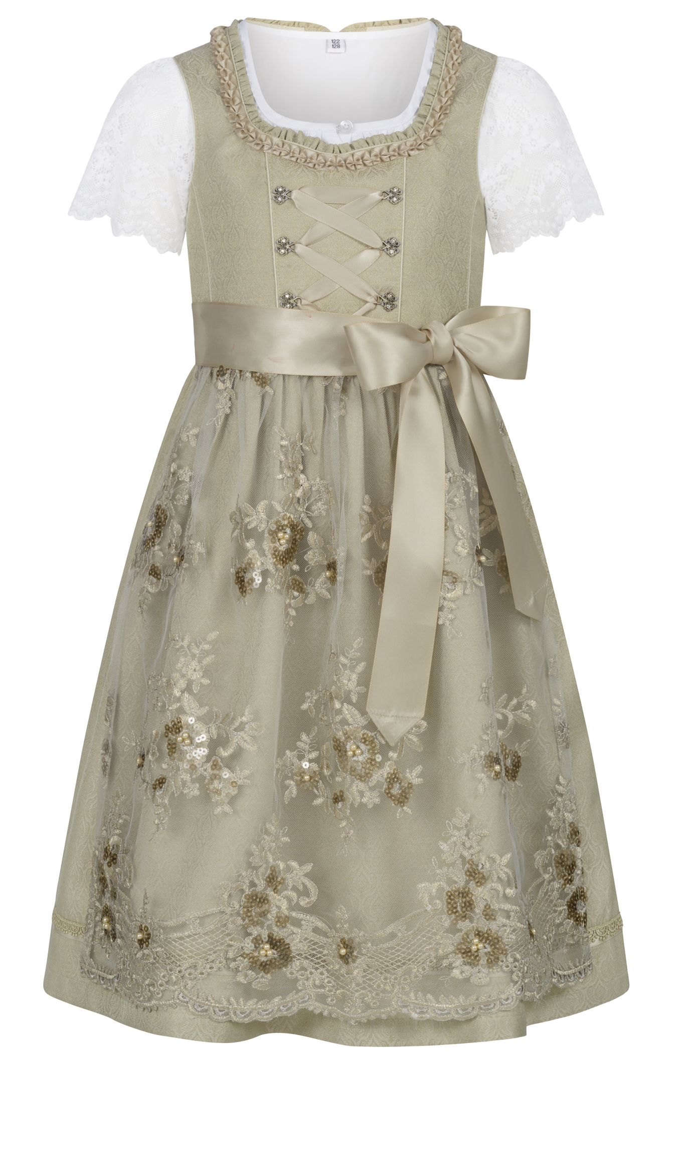 Kinderdirndl Gerhild in Kiwigrün, 3-teiliges Set