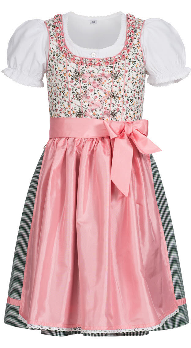 Kinderdirndl Nina in Weiß Rosa, 3-teiliges Set