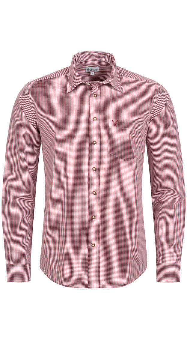 Trachtenhemd Langarm Rudi in Weinrot von Nübler