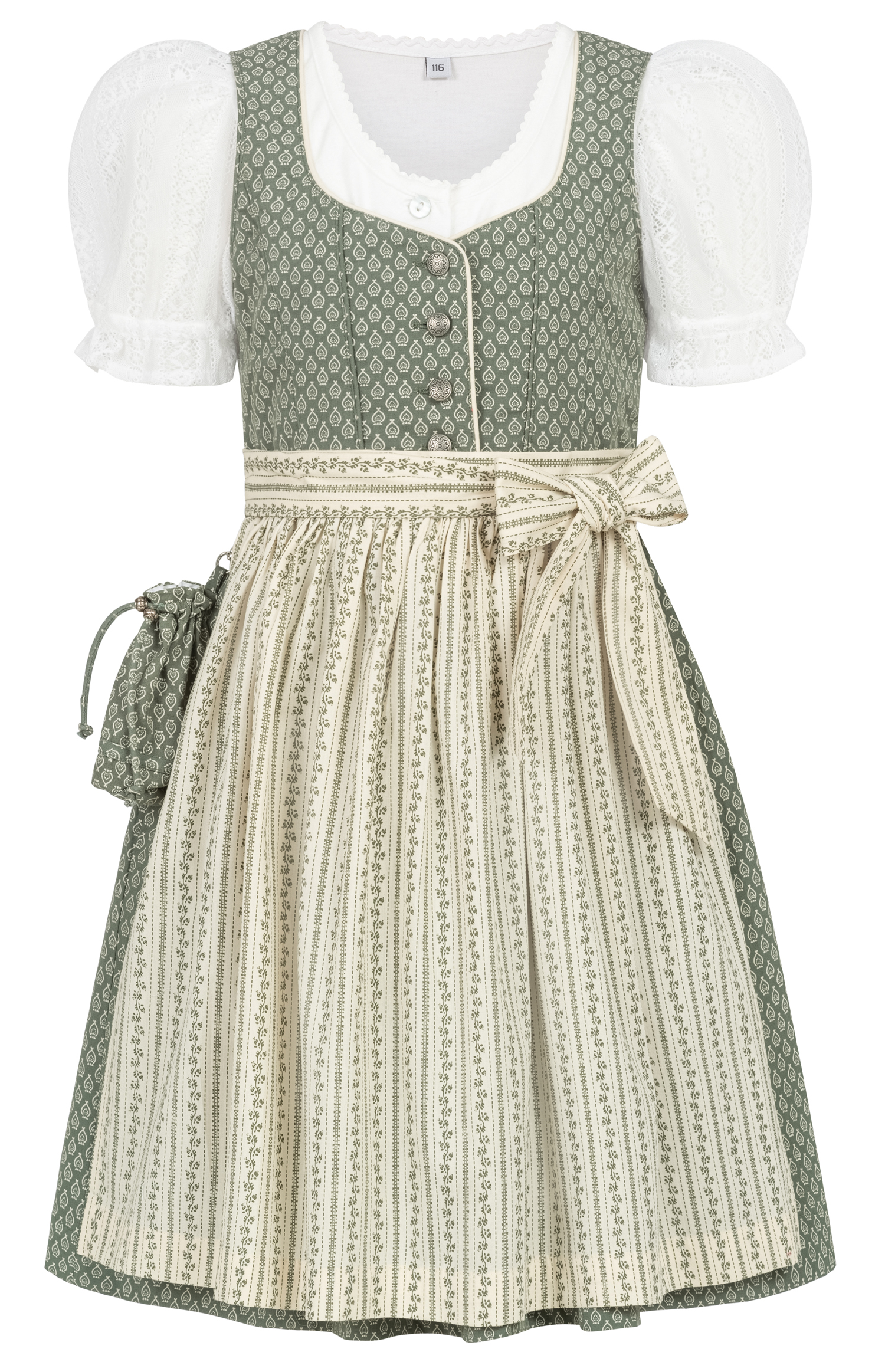 Kinderdirndl Fredericke in Salbei, 3-teiliges Set